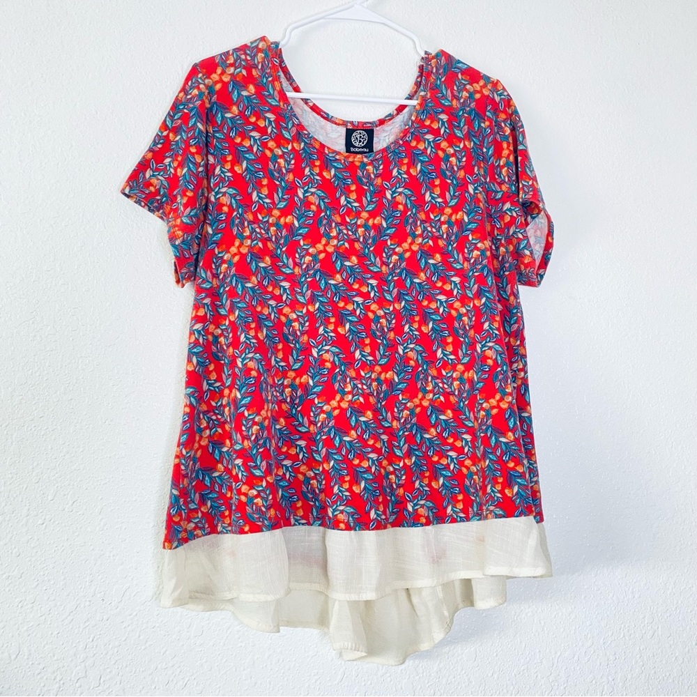 🍓 Bobeau Floral Boho Panel Hem Back Button Casual Top 2X